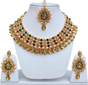 Lucky Jewellery Alloy Gold-plated Green Jewellery Set