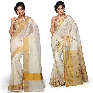 Selvamani Tex Solid/Plain Kasavu Cotton Blend Saree