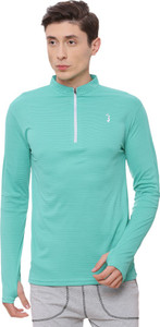 CAMPUS SUTRA Striped Men Mandarin Collar Green, White T-Shirt