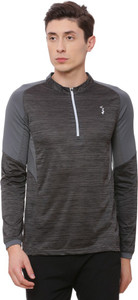 CAMPUS SUTRA Solid Men Mandarin Collar Grey T-Shirt