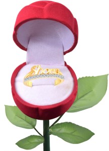 VIGHNAHARTA Romantic Word "SHONA" and Rose for Women and Girls - [VFJ1264ROSE-G16] Alloy Cubic Zirconia Gold Plated Ring