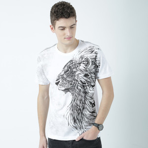 HUETRAP Printed Men Round Neck White T-Shirt