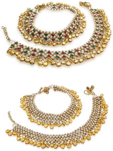 Condifence Combo of 2 Anklets for Women & Girls Latest Trendy Anklets for Women & Girls Payal for Girls Stylish Brass, Alloy, Stone Anklet