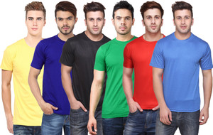 FUNKY GUYS Solid Men Round Neck Multicolor T-Shirt