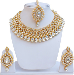 Lucky Jewellery Alloy Gold-plated White, Beige Jewellery Set