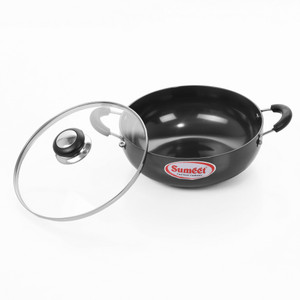 Sumeet 3mm Thick Hardanodised No. - 14 with Glass Lid Lid Deep Kadhai 26 cm diameter with Lid 3 L capacity