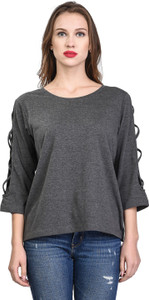 KALT Casual 3/4 Sleeve Solid Women Grey Top