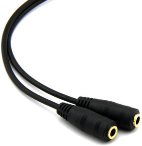 FOX MICRO Black 3.5mm Stereo Jack Y Splitter Cable Adapter Audio Auxiliary Cable 1 x Male to 2 x Female Connectors (Gold Plated)- Black Phone Converter