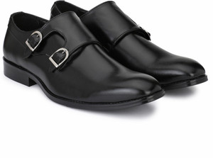 Hirel's Hirel's Black Double Monk Cap Toe Premium Formal Shoes Monk Strap For Men