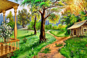 木版画『Beautiful day 』 Exclusive AZOHP2186 Beautiful landscape nature Full HD Poster