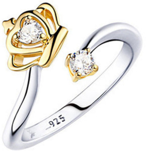 MYKI Silverette Princess Crown Adjustable Ring For Women & Girls (Gold) Stainless Steel Swarovski Zirconia 24K Yellow Gold Plated Ring