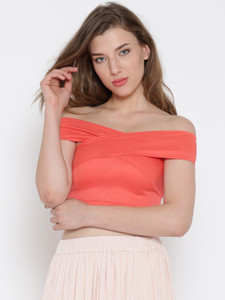 VENI VIDI VICI Party Short Sleeve, Cap Sleeve Solid Women Orange Top