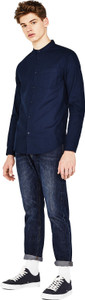 YOUTHQUAKE Men Solid Casual Dark Blue Shirt