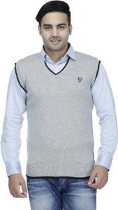 COMPANY ME Solid V Neck Formal Men Grey Sweater