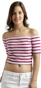 Miss Chase Casual Short Sleeve Striped Women Multicolor Top