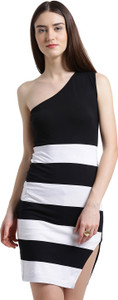TEXCO Women Bodycon White, Black Above Knee/Mid Thigh Length Dress