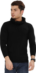 Tees Collection Solid Men Hooded Neck Black T-Shirt