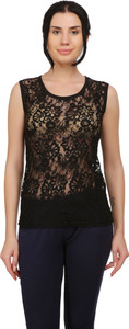 Selfcare Casual Sleeveless Lace Women Black Top