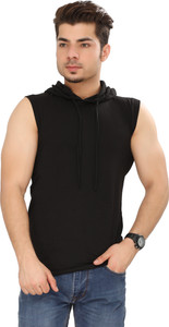 Tees Collection Solid Men V Neck Black T-Shirt