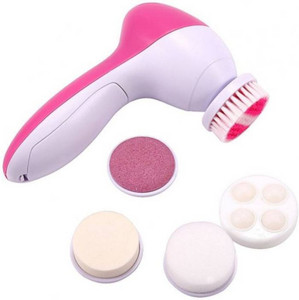 MOBONE 5 in 1 Multi-Function Portable Facial Skin Care Electric Massager/Scrubber with Facial Latex Brush Cosmetic Sponge Z06