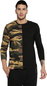 CAMPUS SUTRA Military Camouflage Men Round Neck Black T-Shirt