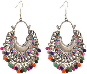 FashMade Silver Chandbali Multi Beads Brass Chandbali Earring