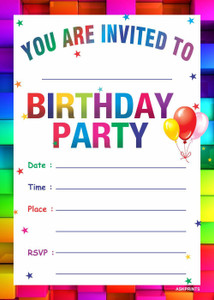 Askprints Birthday Metallic card Invitations with Envelopes - Kids Birthday Party Invitations for Boys or Girls (25 Count) BIC-501 Invitation Card