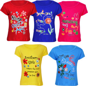 CUTE TREND Girls Printed Cotton Blend Regular T Shirt