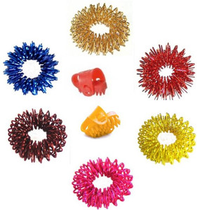 ACM NS-216 2009 Acupressure Sujok Ring Set Of 6 PC + 2 Pc Thumb Pad For Pain Relief full body massager pocket massager protable sujok kit Pain relief Massager