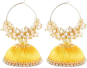 orient star handmade silk thread earring jhumka set for girls Pearl Fabric Jhumki Earring