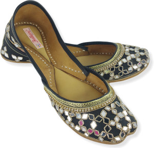 Fulkari Genuine Leather Comfortable Mirror Gold Jutis For Women