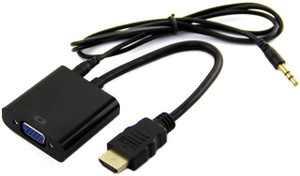 microware  TV-out Cable HDMI To VGA With Audio Converter Adapter Cable (Black OR White) (Black:white, For TV, 0.15)