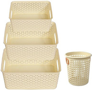 JOYO Plastic Cane Basket Set of 4 Storage Basket Price in India