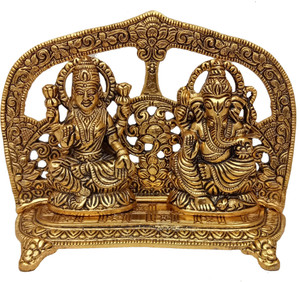 Prince Home Décor & Gifts White Metal Gold Plated Laxmi Ganesh Chocki God Idol Exclusive Gift For Diwali, Corporate Gift And Wedding Return Gifts Decorative Showpiece  -  13 cm