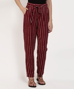 RARE Regular Fit Women White, Maroon Trousers