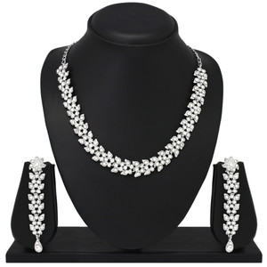 Atasi International Alloy Rhodium Silver, White Jewellery Set