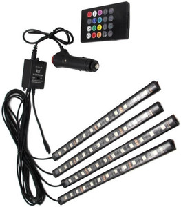NEWGTBE Atmosphere Lights Car LED Strip Light 4pcs 48 LED DC 12V Multicolor Music Car Interior Light LED Under Dash Lighting Kit with Sound Active Function and Wireless Remote Control Car Fancy Lights