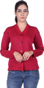 eWools Women Button Self Design Cardigan