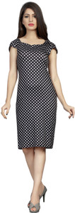 Saarah Women Sheath White, Black Knee Length Dress