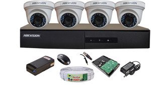 HIKVISION HIKVISION 1MP 4CH DVR DS-7A04HGHI-F1/N OR DS-7A04HGHI-F1/ECO 01PCS 1MP DOME CAMERA DS-2CE5ACOT-IRP OR DS-2CE5ACOT-IRP/ECO 04PCS 90METAR CABLE 1TB SATA HDD COMBO KIT Security Camera