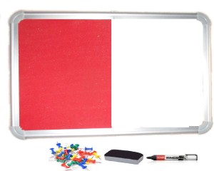 Action World 2ft x 1.5 ft RED AND WHITE HALF BOARD WITH DUSTER, MARKER AND COLORFUL PINS Notice Board