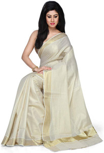 Selvamani Tex Solid/Plain Kasavu Tussar Silk Saree