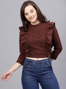 STREET9 Casual Full Sleeve Solid Women Red Top