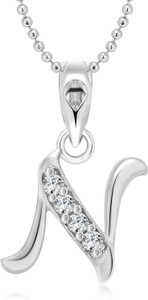 VIGHNAHARTA "N" Alphabet Rhodium Cubic Zirconia Alloy Pendant