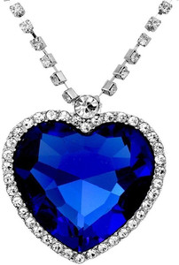 Divastri The Blue Ocean Heart Austrian Crystal Pendant with Studded Chain for Girls and Women Rhodium Metal Pendant