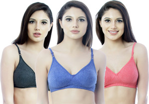 Nutex Sangini Women's Cotton Seamless Non-Padded Full Coverage Bra (1115-Purple-P3_34_Pack of 3_size-34) Women Full Coverage Non Padded Bra