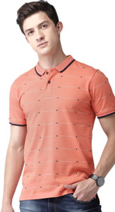 Mast & Harbour Printed Men Polo Neck Pink T-Shirt
