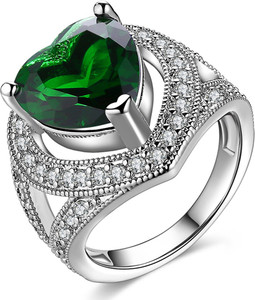 Divastri Cocktail Style Manmade Emerald Crystal Heart Ring Crystal Emerald Palladium Plated Ring