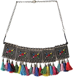 Muccasacra Fresh Arrival tasselled Style Collar Meenkari Alloy, Silk Dori Fabric, Alloy Necklace
