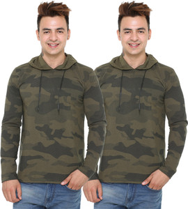 SHAUN Military Camouflage Men Hooded Neck Dark Green T-Shirt